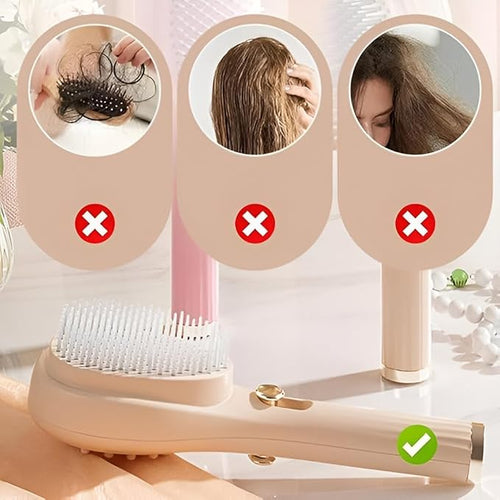 2-in-1 Self-Cleaning Hair Brush with Scalp Massager – Anti-Static Detangling Massage Comb for Women, Men & Kids - TruVexa
