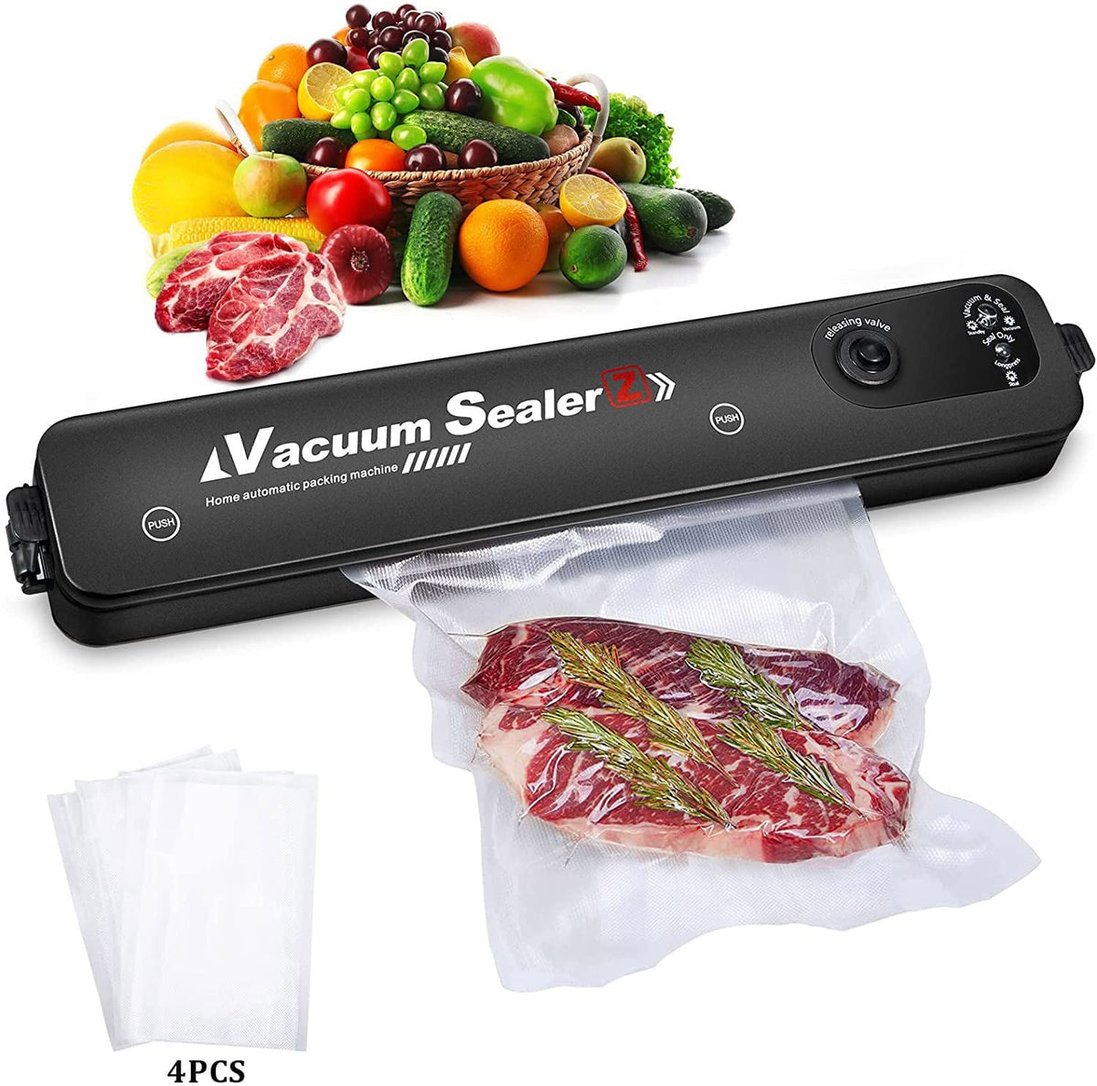 3 in 1 Vacuum Food Sealer Machine Automatic Manual Vacuum Sealer Dry/Wet Of 4 Bags - TruVexa