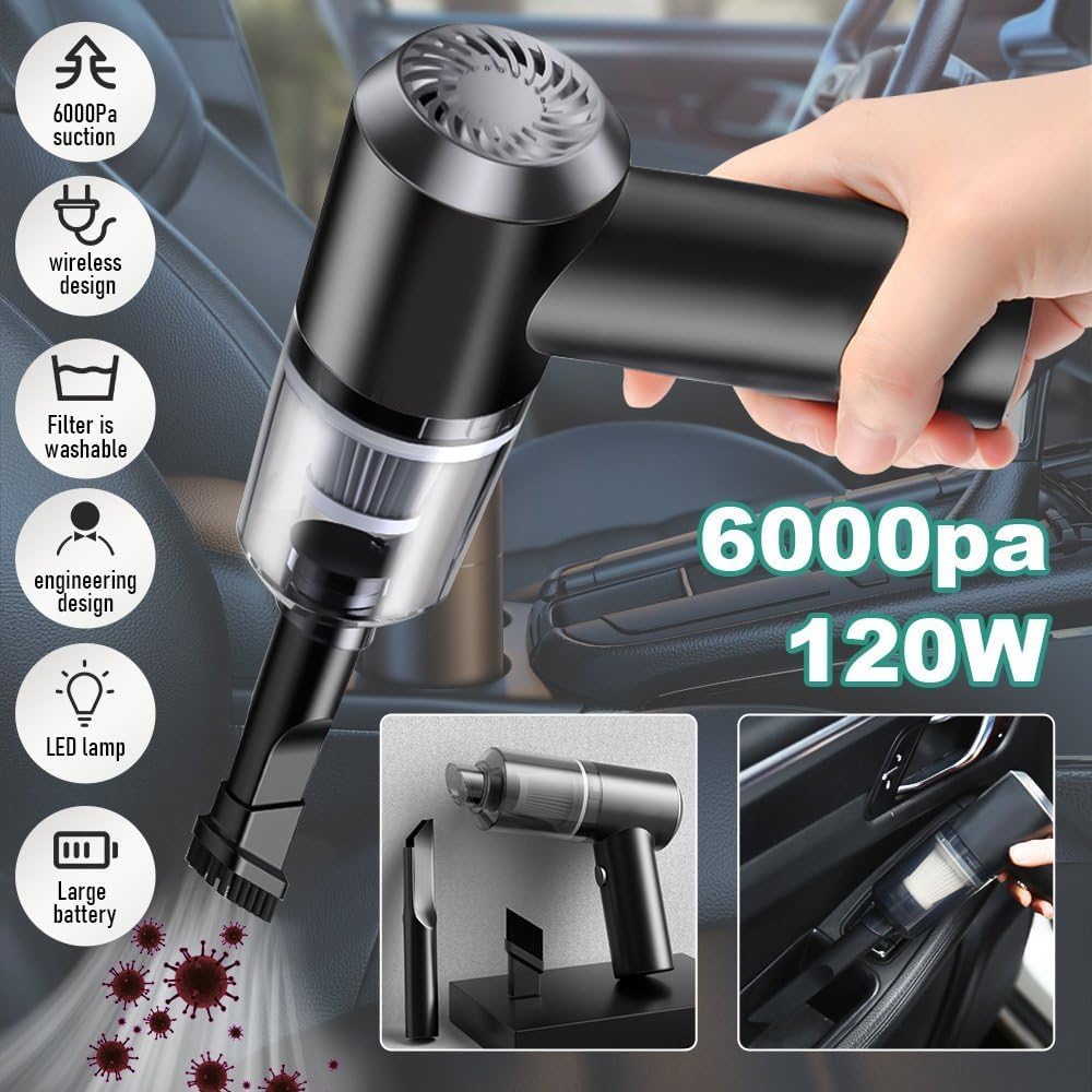 3IN1 Portable Car Vacuum Cleaner with Blower, USB Rechargeable Wireless Handheld - TruVexa