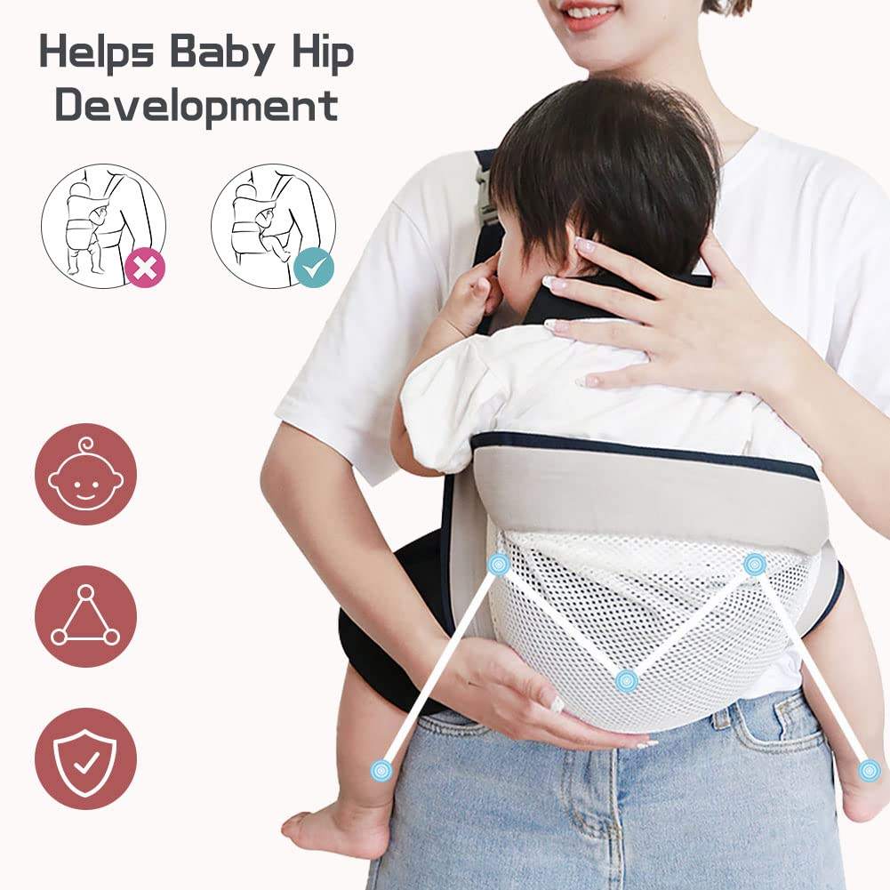 Baby Sling Carrier Adjustable Baby Holder Carrier Baby Half Wrapped Sling Hip Carrier Breathable Cotton Mesh Fabric for Newborn - TruVexa