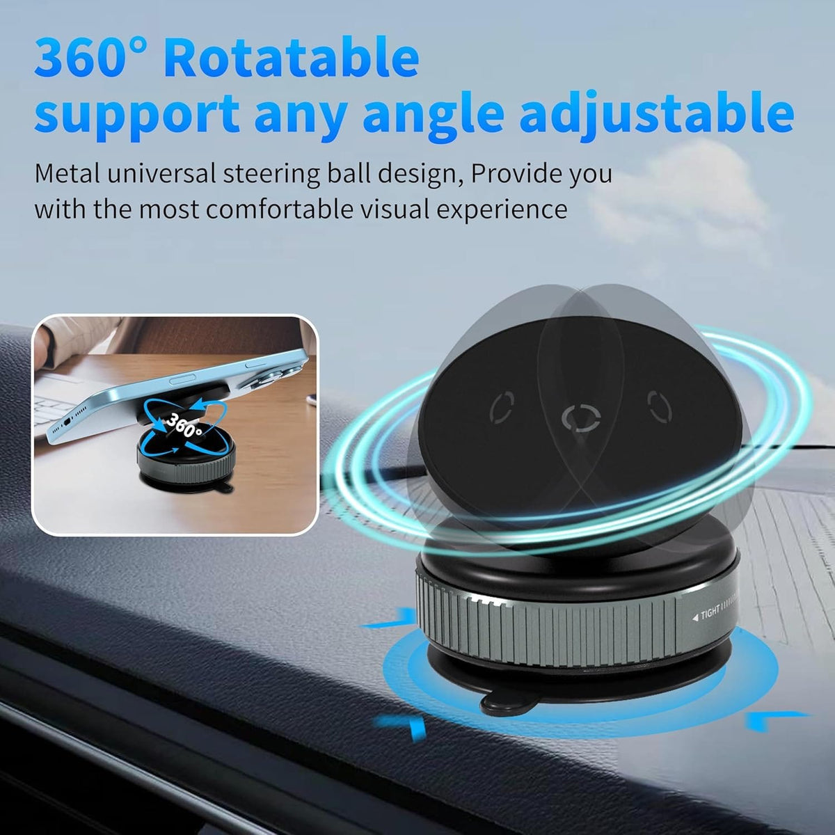 Car Dashboard Phone Holder 360° Vacuum Magnetic Phone Stand - TruVexa
