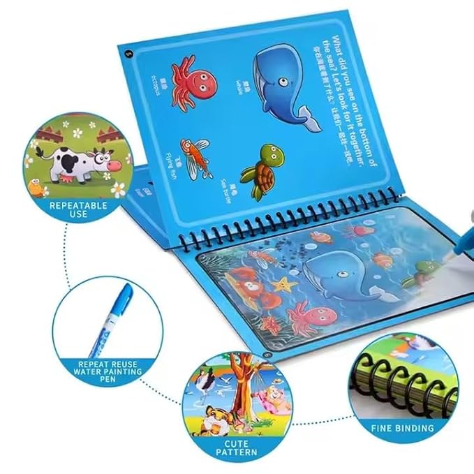 Magic Water Coloring Book Reusable Aqua Painting Books with Water Pen for Toddlers & Kids - TruVexa