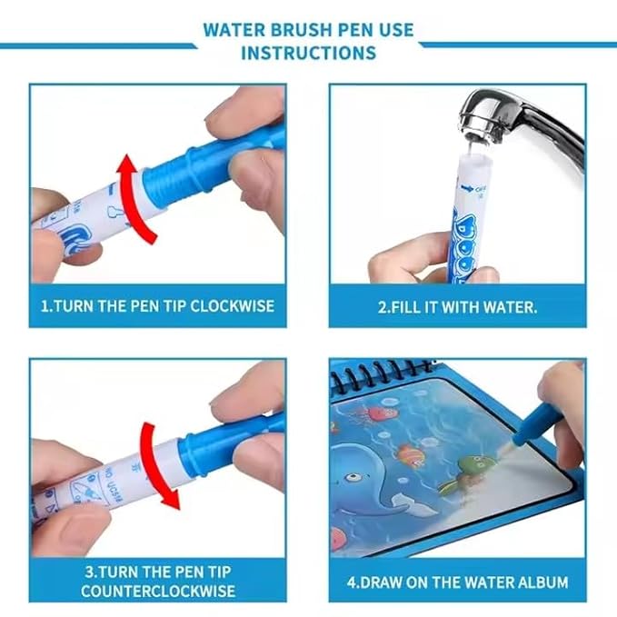 Magic Water Coloring Book Reusable Aqua Painting Books with Water Pen for Toddlers & Kids - TruVexa