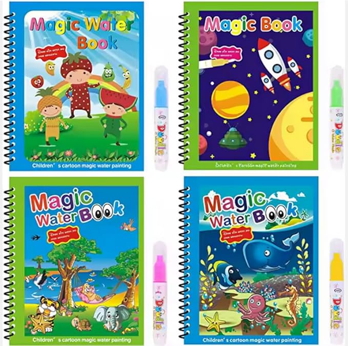 Magic Water Coloring Book Reusable Aqua Painting Books with Water Pen for Toddlers & Kids - TruVexa