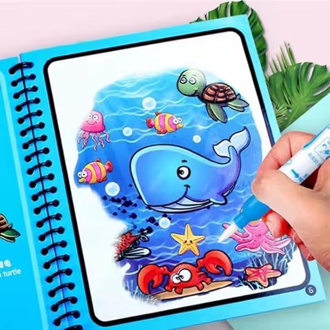 Magic Water Coloring Book Reusable Aqua Painting Books with Water Pen for Toddlers & Kids - TruVexa
